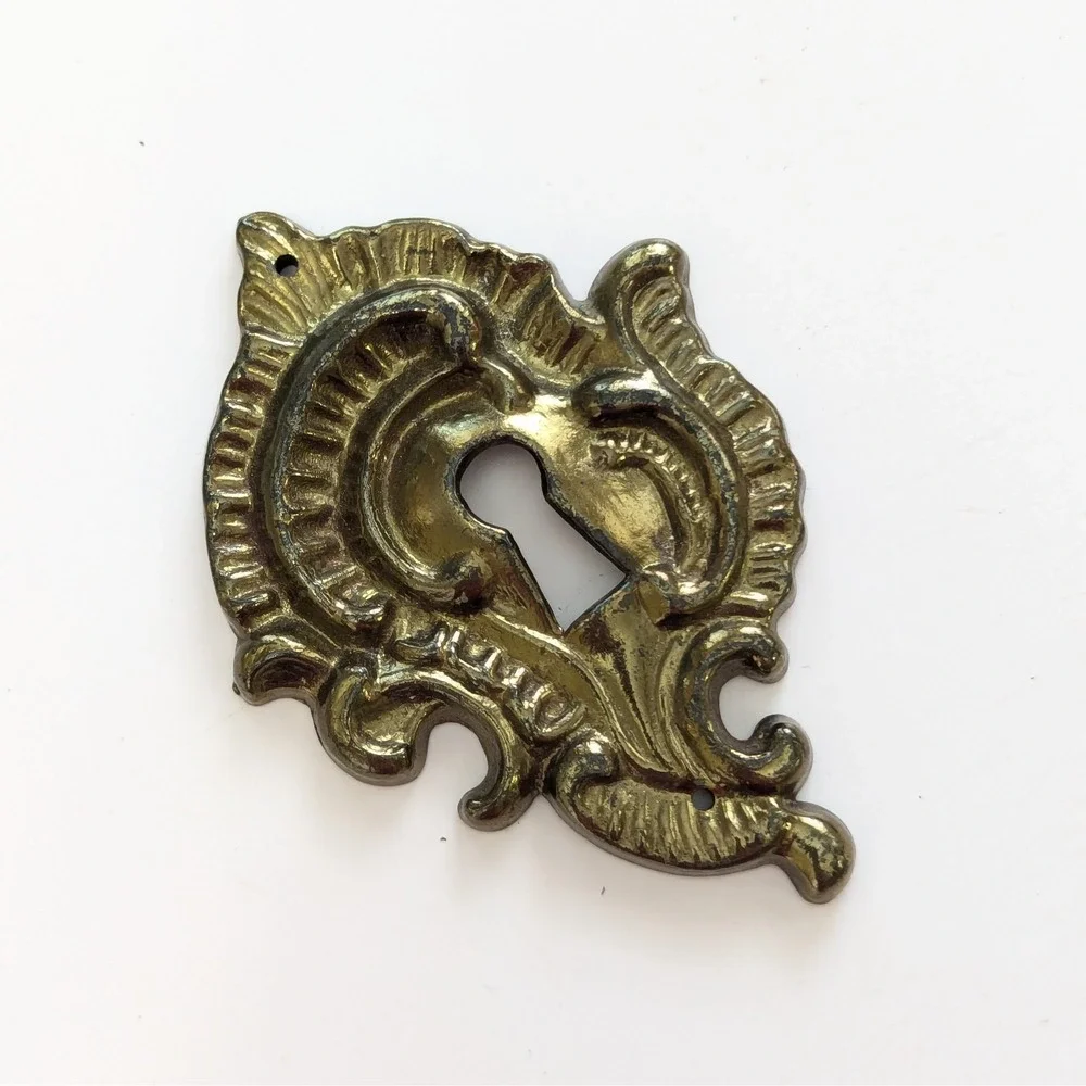 French Provincial Key Hole Cover Plate Antiqued Metal Ornate John Widdicomb